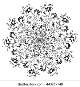 Unique Hand drawing floral mandala, zentangle element. Vector illustration. White and black