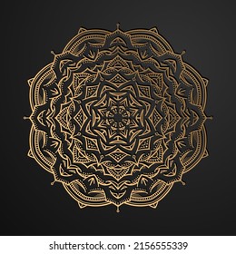 Unique Hand Drawing to Vector Mandala Illustration. Luxury Round Pattern. Graphic Design Template for Background in Gold. Isolated Floral and Tribal Circular Ornament for Tattoo and Print.