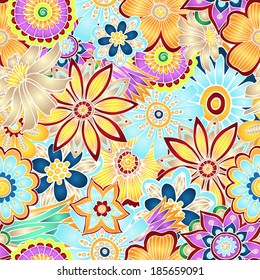 Unique hand drawn abstract vector floral background. Seamless pattern.