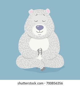 unique hand drawn cartoon polar bear in yoga pose logo. Cute logotype