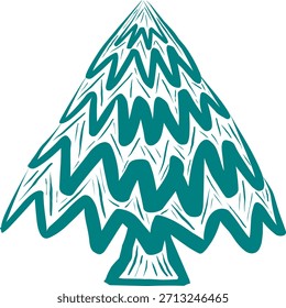 Elementos de Natal desenhados à mão única: Ilustração do vetor da árvore de pinho abstrato