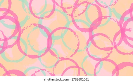 Unique hand drawn circle stamps textile print. Circular spot overlapping elements vector seamless pattern. Ink texture circle stamps textile seamless.
