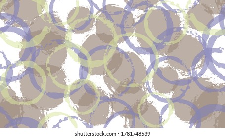 Unique hand drawn circles geometry fabric print. Circular spot overlapping elements vector seamless pattern. Brush stroke circles geometry fabric print.