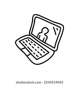 Unique hand drawn laptop icon in a clean black and white outline, adding a modern, personal touch to your creative projects.