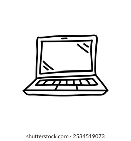Unique hand drawn laptop icon in a clean black and white outline, adding a modern, personal touch to your creative projects.