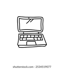 Unique hand drawn laptop icon in a clean black and white outline, adding a modern, personal touch to your creative projects.