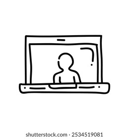 Unique hand drawn laptop icon in a clean black and white outline, adding a modern, personal touch to your creative projects.