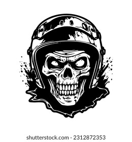 Unique hand drawn logo design featuring a skull zombie with a motorcycle biker helmet, representing rebellion, danger, and a fearless spirit