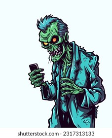 Unique hand drawn logo design featuring a zombie engrossed in phone gaming. Perfect for gaming enthusiasts