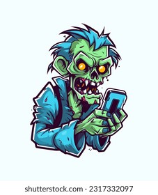 Diseño único de logotipo dibujado a mano con un zombi engrosado en juegos de teléfono. Perfecto para los aficionados al juego