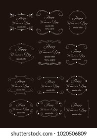 Unique hand drawn logo template collection. Hand drawn doodle frames.Vector design elements.Cute Card Design Template for  8 march,Birthday, Anniversary, Wedding, Baby Shower.Colorful detailed vector 