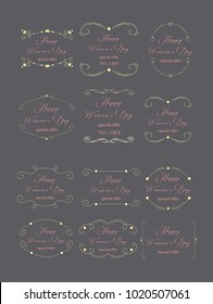 Unique hand drawn logo template collection. Hand drawn doodle frames.Vector design elements.Cute Card Design Template for  8 march,Birthday, Anniversary, Wedding, Baby Shower.Colorful detailed vector 