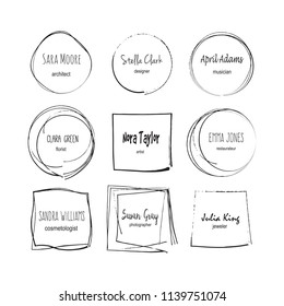 Unique hand drawn logo template collection. Abstract sketched vector  shapes for branding design. Ink texture.