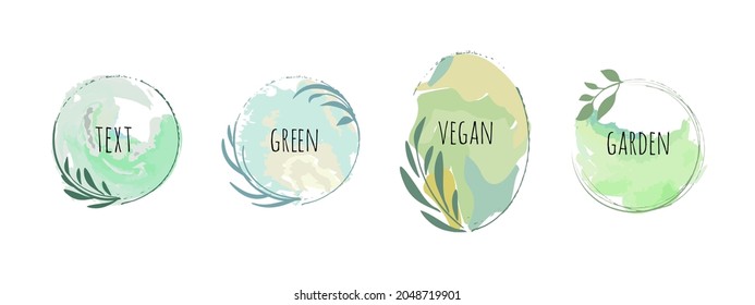Unique hand drawn logo template collection. Abstract sketched vector  floral shapes for branding design. Watercolor background.