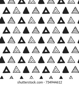 Unique hand drawn seamless pattern with abstract shapes. Vector illustration in monochrome scandinavian style.