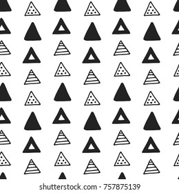 Unique hand drawn seamless pattern with abstract shapes. Vector illustration in scandinavian style.