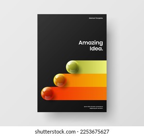 Unique handbill vector design illustration. Minimalistic 3D spheres journal cover concept.