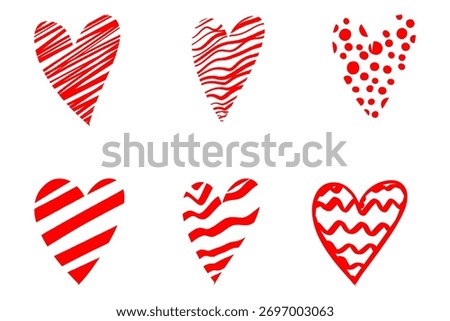 Unique Handcrafted Red Hearts – Freeform Doodle Line Art Illustrations for Creative Projects