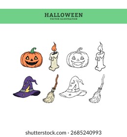 Un paquete de iconos de Vector de Halloween dibujado a mano único con 20 ilustraciones espeluznantes.