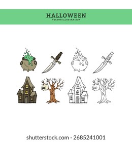Um único pacote de ícone de vetor de Halloween desenhado à mão com 20 ilustrações assustadoras.