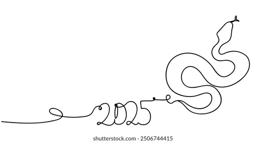 Unique hand-drawn illustration of a snake forming the year 2025 with a minimalist design