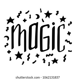 Unique hand-drawn lettering with doodles - magic.