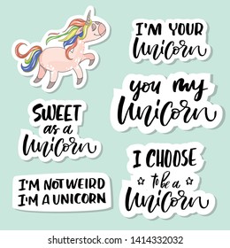 Unique handdrawn lettering quote about unicorns