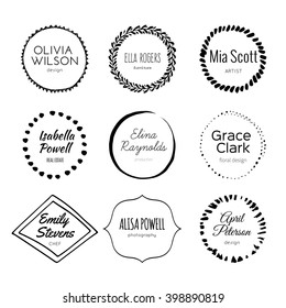 Unique handdrawn logo template collection. Abstract hand sketched shapes for branding design. Real ink texture.
