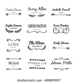 Unique handdrawn logo template collection. Abstract hand sketched shapes for branding design. Real ink texture.