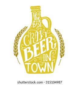 Unique handdrawn poster with craft beer mug - unique handdrawn lettering on brewery theme. Fantstic illustration for pub menu, announcement of the beer festival or brewery poster made in vector.
