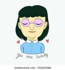 Unique handdrawn vector illustation You are Lovely, motivational postcard