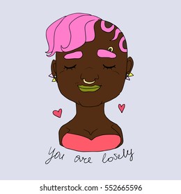Unique handdrawn vector illustation You are Lovely, motivational postcard