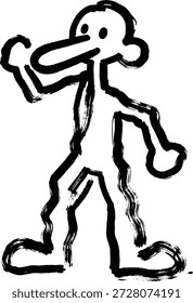 Una Ilustración vectorial dibujada a mano única de un personaje peculiar de tipo humano con una nariz larga y pinceladas expresivas, que transmite una obra de arte abstracta y artística de Diseño gráfico doodle