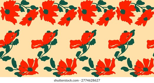 Unique hand-painted floral patterns. Seamless designs featuring both flowers and leaves, perfect for fabrics, textiles, clothing, posters, book covers, banners, wall art, home decor, and abstract backgrounds.