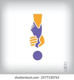 Unique handshake exclamation mark design logo. Collaboration, help, agreement and teamwork corporate company design.	