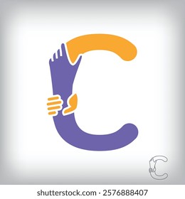 Unique handshake letter C design logo. Collaboration, help, agreement and teamwork corporate company design.	