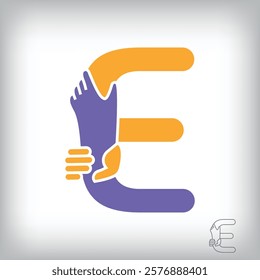 Unique handshake letter E design logo. Collaboration, help, agreement and teamwork corporate company design.	