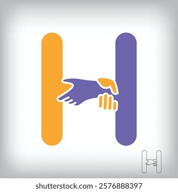 Unique handshake letter H design logo. Collaboration, help, agreement and teamwork corporate company design.	