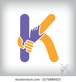 Unique handshake letter K design logo. Collaboration, help, agreement and teamwork corporate company design.	