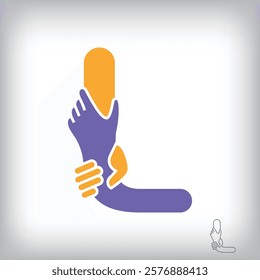 Unique handshake letter L design logo. Collaboration, help, agreement and teamwork corporate company design.	