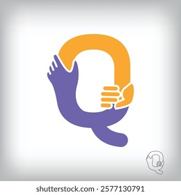 Unique handshake letter Q design logo. Collaboration, help, agreement and teamwork corporate company design.	