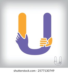 Unique handshake letter U design logo. Collaboration, help, agreement and teamwork corporate company design.	