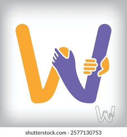 Unique handshake letter W design logo. Collaboration, help, agreement and teamwork corporate company design.	