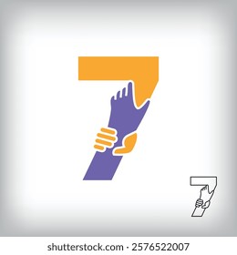 Unique handshake number 7 design. Collaboration, help, agreement and teamwork corporate company design.