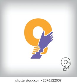 Unique handshake number 9 design. Collaboration, help, agreement and teamwork corporate company design.