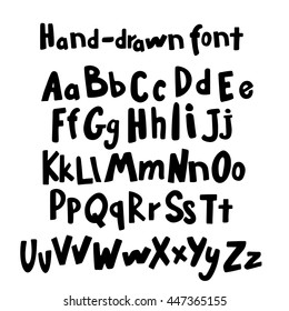 Unique handwritten font style, grunge lettering. ABC for kids. Vector illustration.