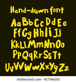 Unique handwritten font style, grunge lettering. ABC for kids. Vector illustration.