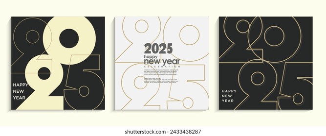 unique happy new year 2025 design. With flat vector design. Premium vector design of line shaped numbers for happy new year 2025 celebration.