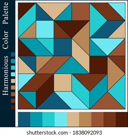 Unique Harmonious Color Palette with Geometric Composition of Blue and Brown Figures. Contrast Bright Colour Scheme for Inspiration.