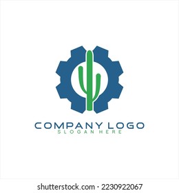 Unique health clinic logo design. Illustration of cactus tree with gear.